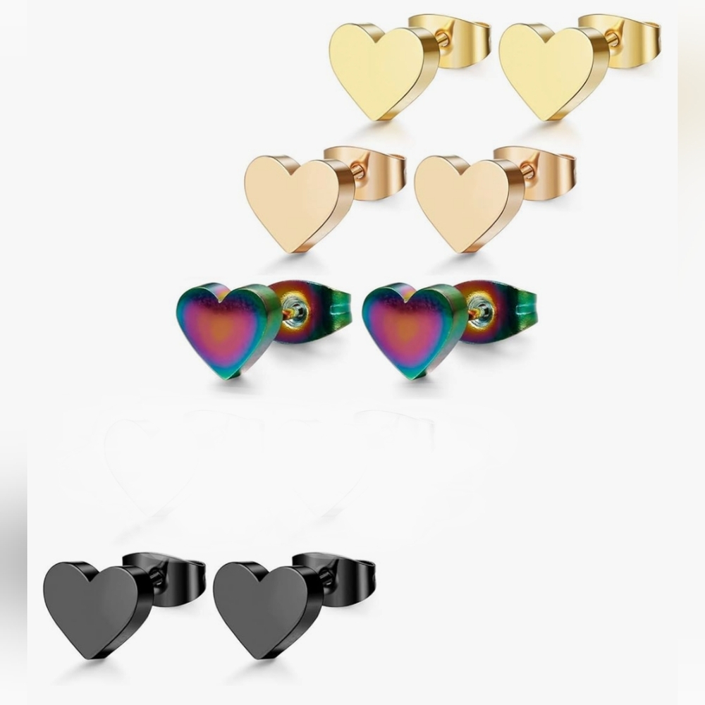 Heart Stud Earrings, 4 pairs
